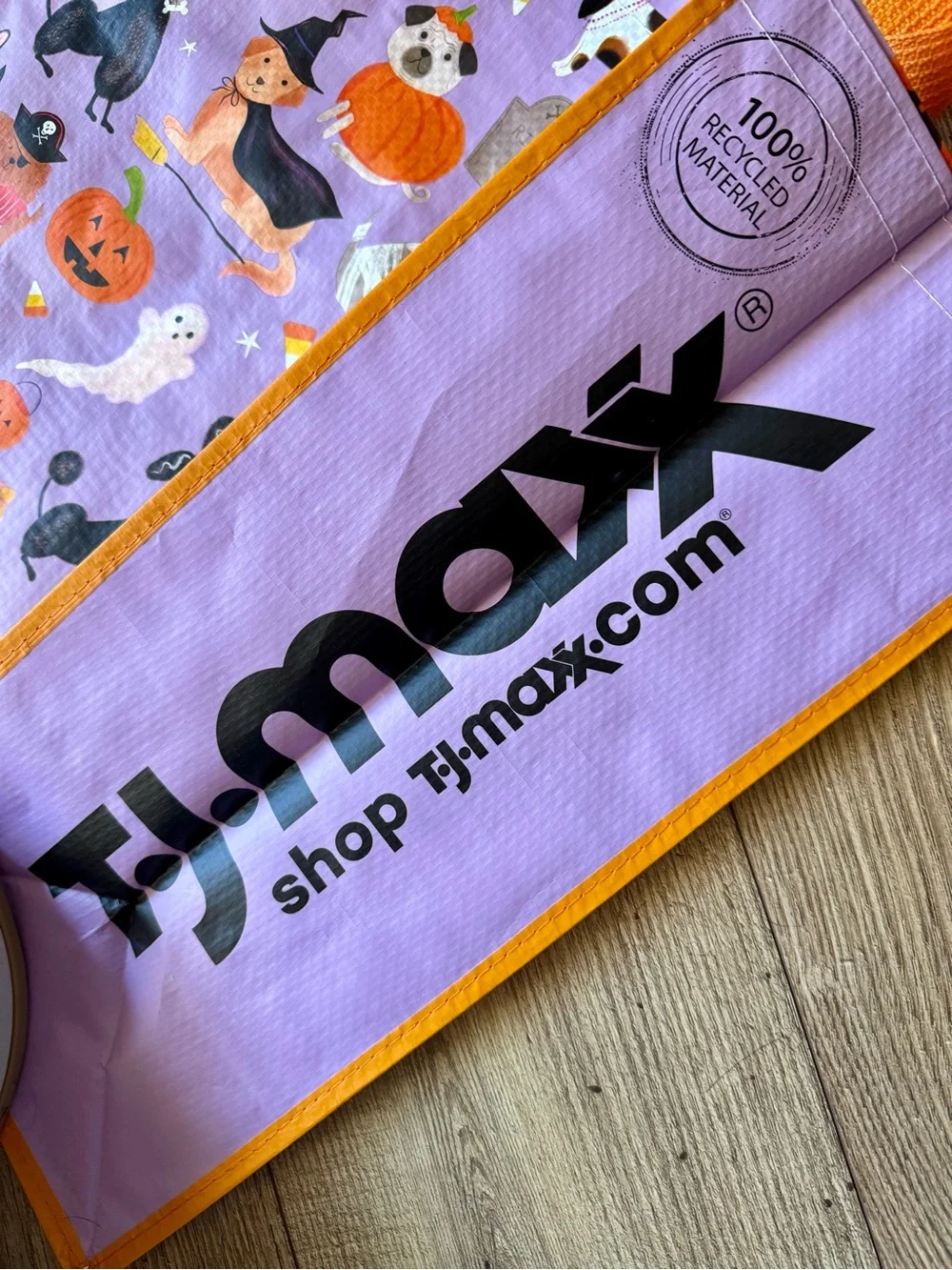 T.J.Maxx Purple Halloween Dog Print Tote with Orange Handles